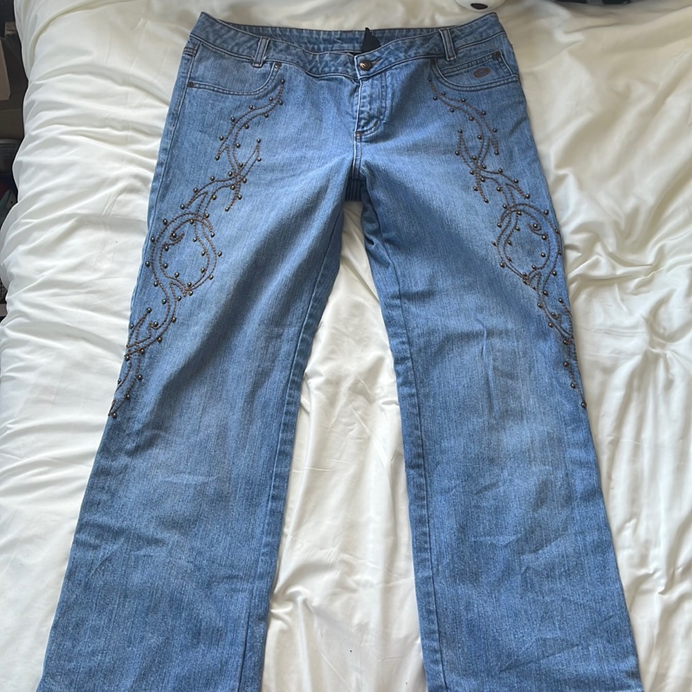 Vintage Harley Davidson Embroidered Jeans Size US14